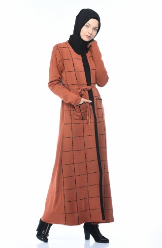 Tricot Belted Cardigan Dress Double Set Brick 0607-05