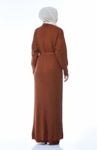 Tricot Cardigan Dress Double Set Brick 1051-01