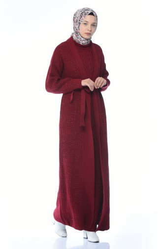 Tricot Cardigan Dress Double Set Bordeaux 1051-02