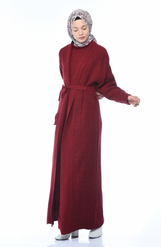 Tricot Cardigan Dress Double Set Bordeaux 1051-02