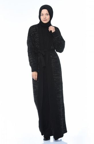 Ensemble Deux Pieces Gilet Robe Tricot 1051-03 Noir 1051-03