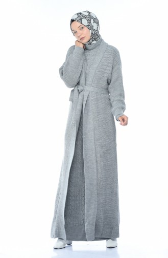 Ensemble Deux Pieces Gilet Robe Tricot 1051-04 Gris 1051-04