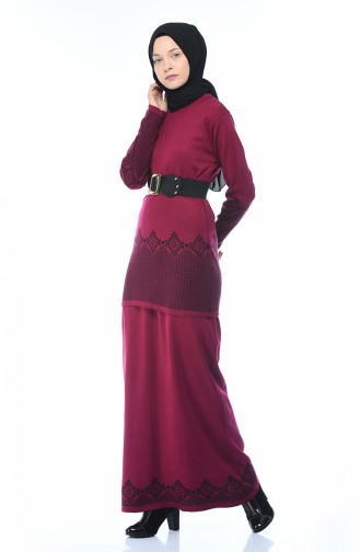 Ensemble Deux Pieces Tunique Jupe Tricot 2269-03 Plum 2269-03