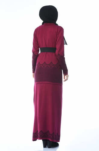 Tricot Tunic Skirt Double Set Burgundy 2269-03