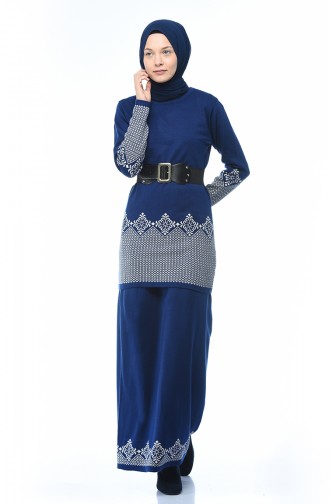 Ensemble Deux Pieces Tunique Jupe Tricot 2269-04 İndigo 2269-04