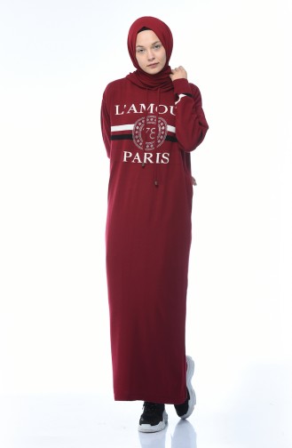 فستان تريكو بقبعة أحمر كلاريت 8029-06