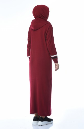 فستان تريكو بقبعة أحمر كلاريت 8029-06