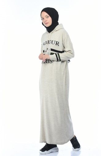 Tricot Hooded Dress Beige 8029-07