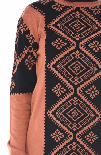 Tricot Patterned Long Tunic Brick 0701-01