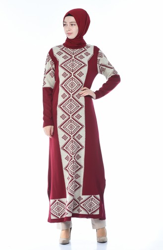 Triko Desenli Uzun Tunik 0701-02 Bordo 0701-02