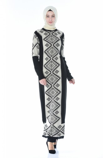 Tricot Patterned Long Tunic Black 0701-03