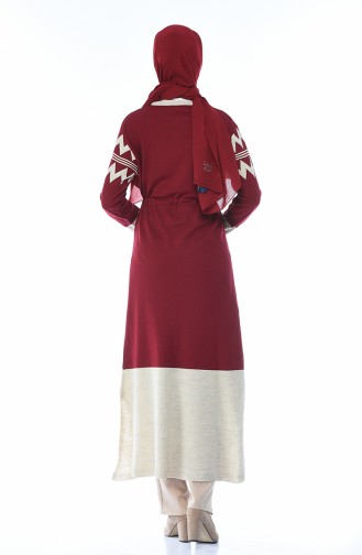 Tricot Waist Pleated Long Tunic Bordeaux 0702-01