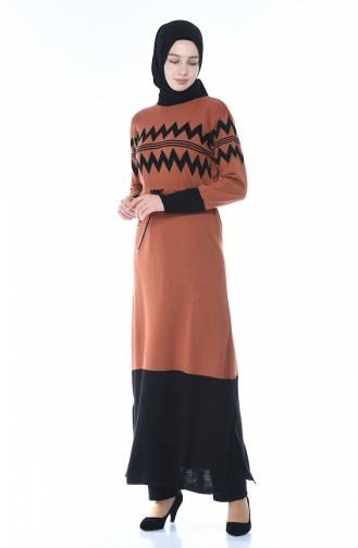 Tricot Waist Pleated Long Tunic Brick 0702-05