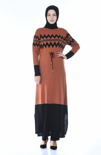 Tricot Waist Pleated Long Tunic Brick 0702-05