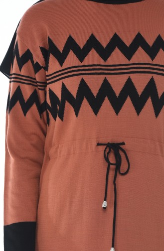 Tricot Waist Pleated Long Tunic Brick 0702-05