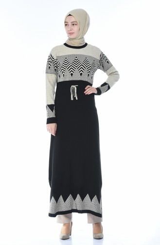 Tricot Patterned Long Tunic Black 0703-02