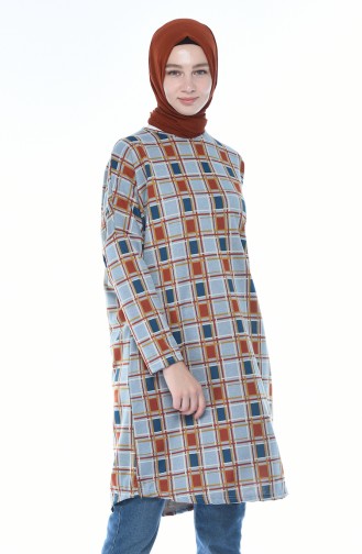 Bat Sleeve Patterned Tunic Blue 7939-01