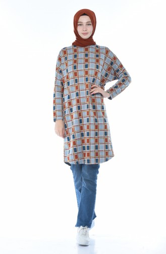 Bat Sleeve Patterned Tunic Blue 7939-01