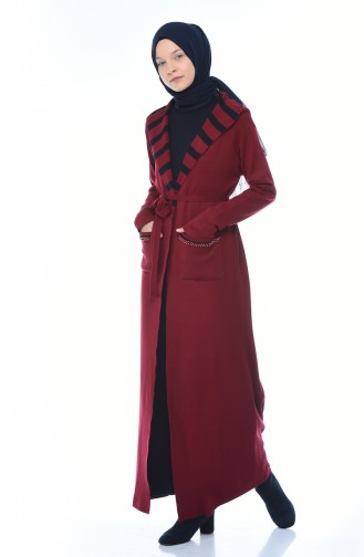طقم فستان وكادريجان بقبعة أحمر كلاريت 0605-03