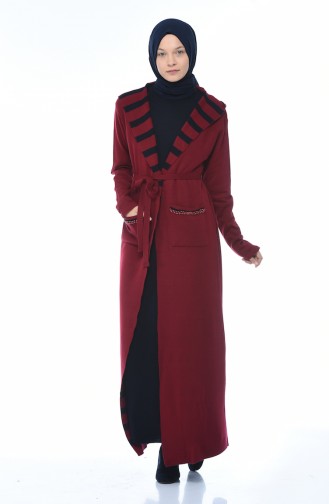 Hooded Cardigan Dress Double Suit Bordeaux 0605-03