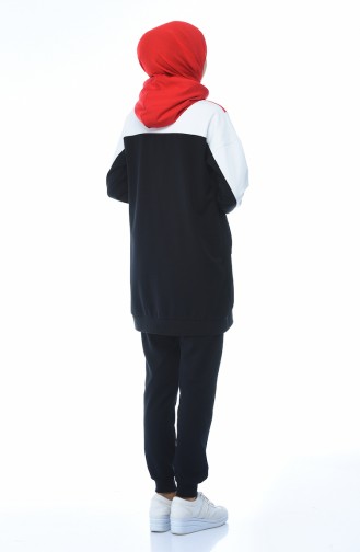 Hooded Tracksuit Set Black Red 3481-01