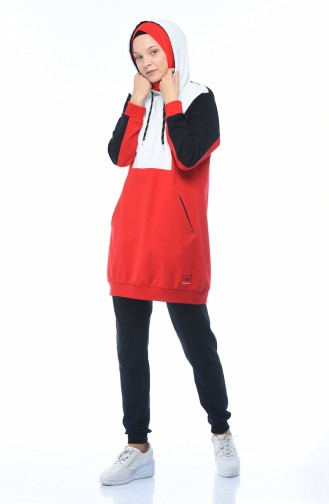 Hooded Tracksuit Set Navy Blue Red 3481-02