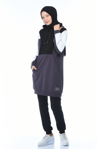 Hooded Tracksuit Set Black Purple 3481-03