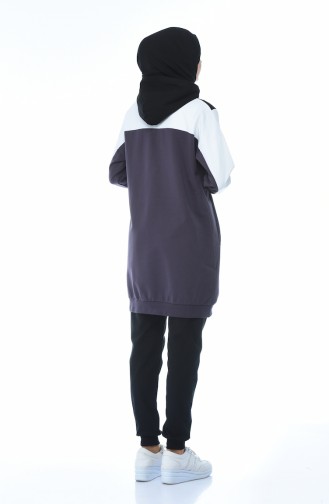 Hooded Tracksuit Set Black Purple 3481-03