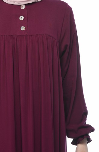 فستان مطوي بأزرار عنابي اللون 8138-01