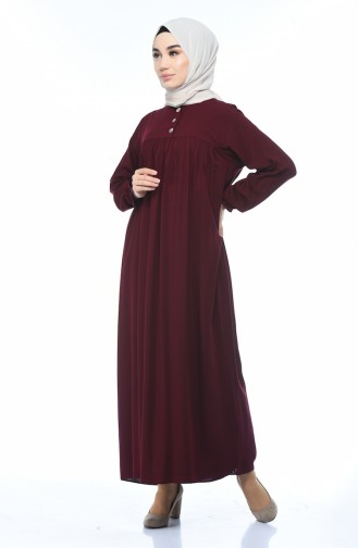 فستان مطوي بأزرار أحمر كلاريت 8138-02