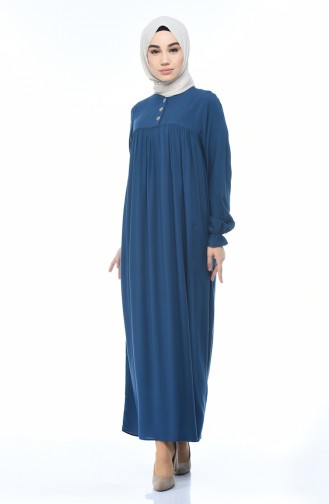 فستان مطوي بأزرار نيلي 8138-03