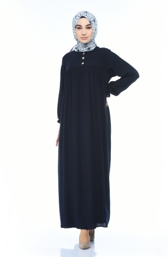 Buttoned Pleated Dress Navy Blue 8138-04