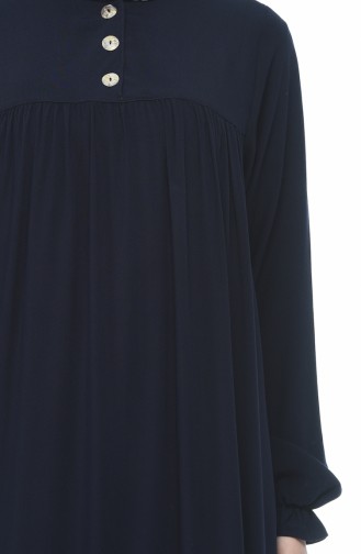 Buttoned Pleated Dress Navy Blue 8138-04