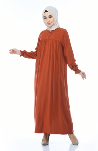 فستان مطوي بأزرار قرميدي 8138-05