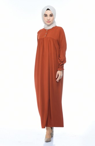 فستان مطوي بأزرار قرميدي 8138-05