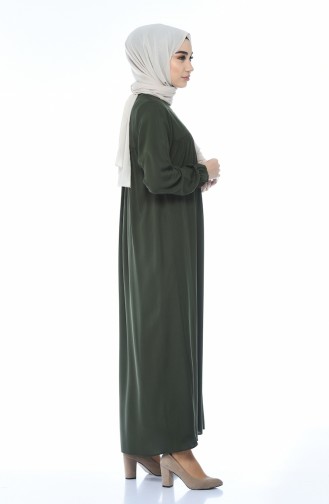 Buttoned Pleated Dress Khaki 8138-06