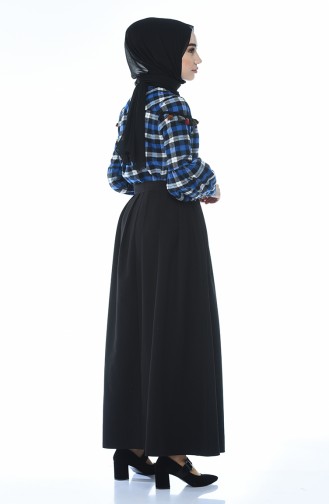 Plaid Patterned Shirt Skirt Double Set Gray Blue 1040-01