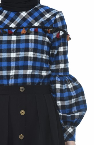 Plaid Patterned Shirt Skirt Double Set Gray Blue 1040-01