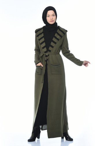 Hooded Cardigan Dress Double Suit Khaki 0605-02