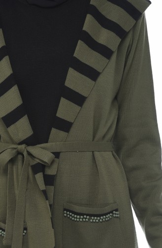 Hooded Cardigan Dress Double Suit Khaki 0605-02