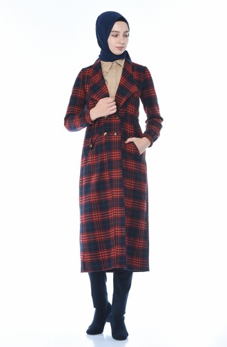 Shawl Collar Plaid Stamp Coat Navy blue 5500-03