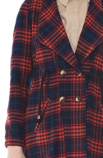 Shawl Collar Plaid Stamp Coat Navy blue 5500-03