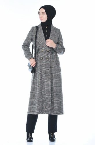 Shawl Collar Plaid Stamp Coat Gray 5500-04