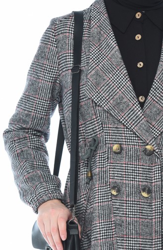 Shawl Collar Plaid Stamp Coat Gray 5500-04