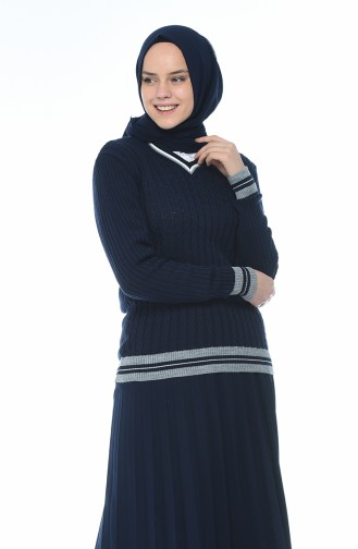 Tricot V Collar Pullover Navy blue 1143-03