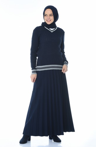 Tricot V Collar Pullover Navy blue 1143-03