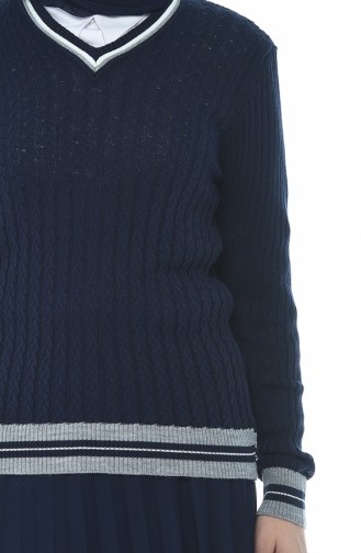 Tricot V Collar Pullover Navy blue 1143-03