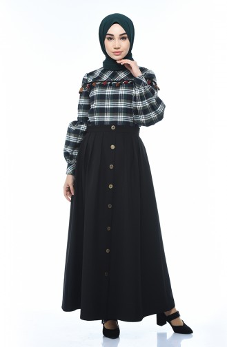 Plaid Patterned Shirt Skirt Double Set Khaki Navy Blue 1040-03