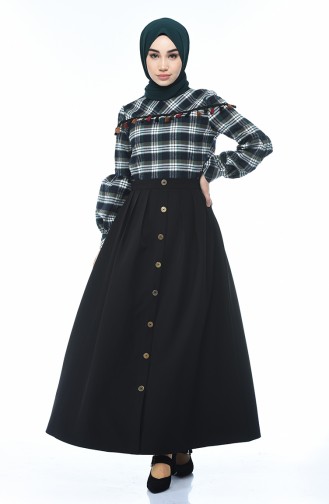 Plaid Patterned Shirt Skirt Double Set Khaki Navy Blue 1040-03