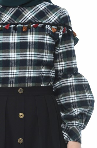 Plaid Patterned Shirt Skirt Double Set Khaki Navy Blue 1040-03